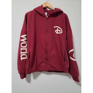 Disney Parks Walt Disney World Maroon Zip Up Hoodie Mens Medium Burgund Est 1971